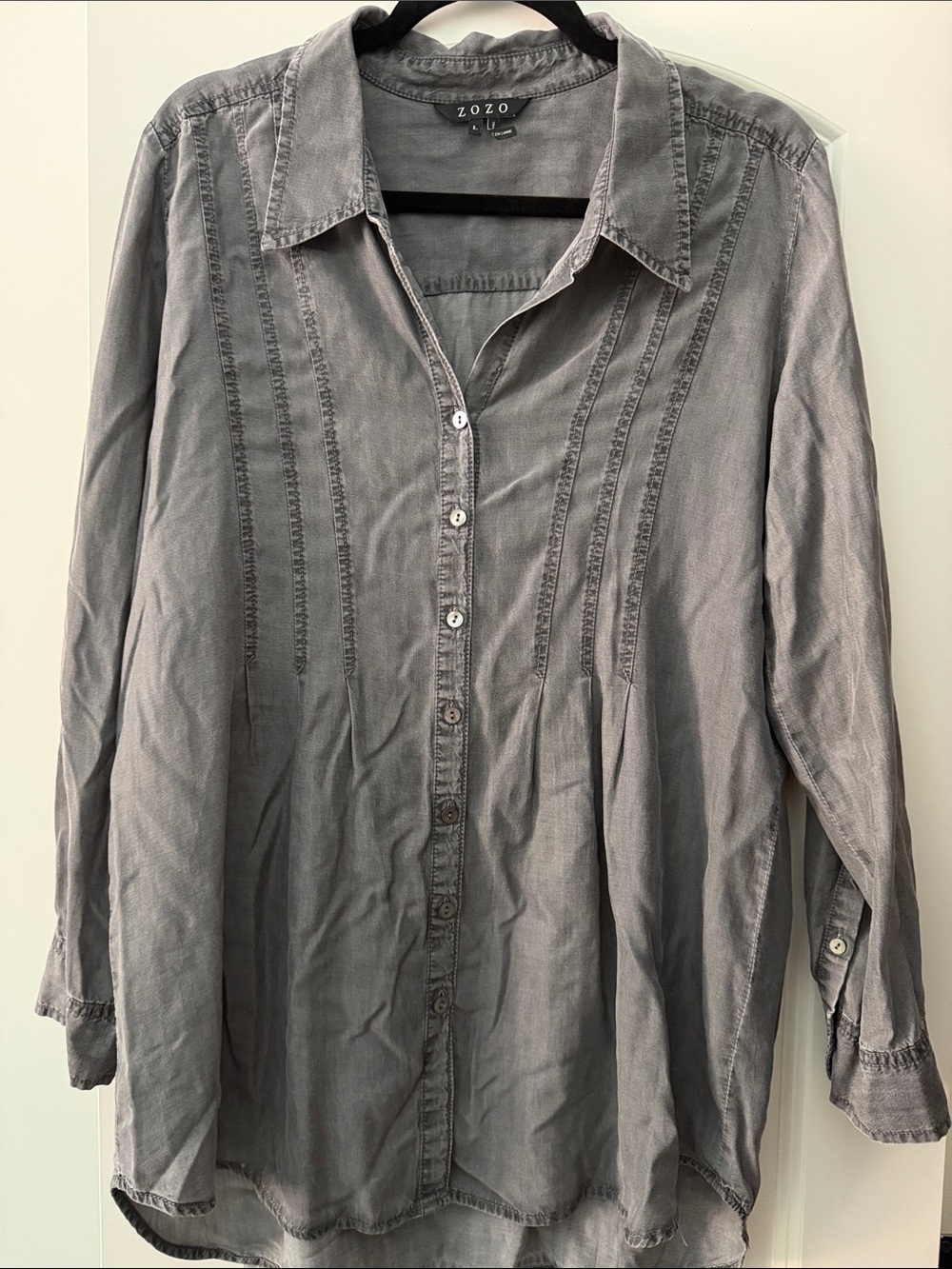 ZOZO Women's Washed Gray Button-Down Pintuck Shirt